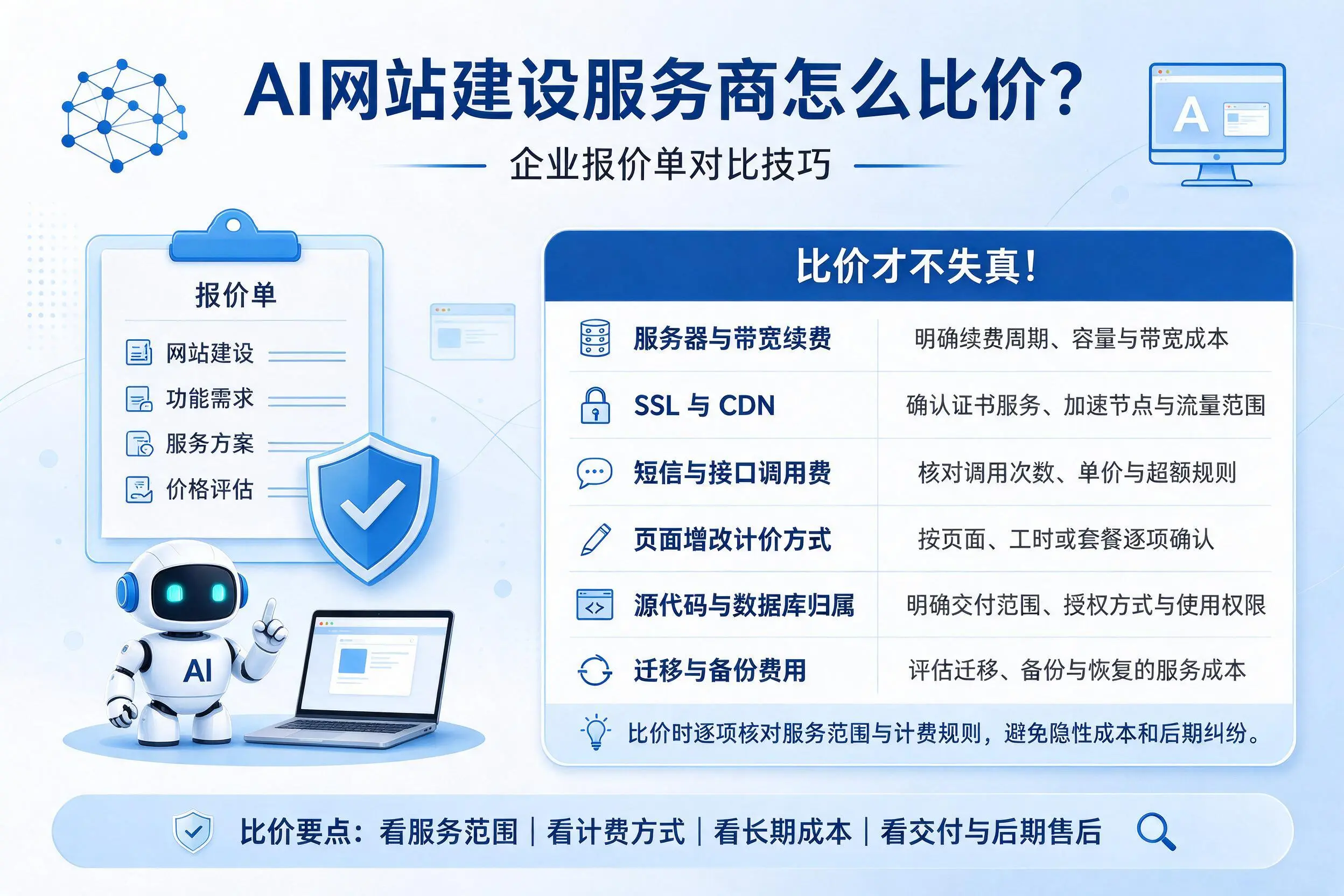 AI网站建设服务商怎么比价？澄迈企业报价单对比技巧