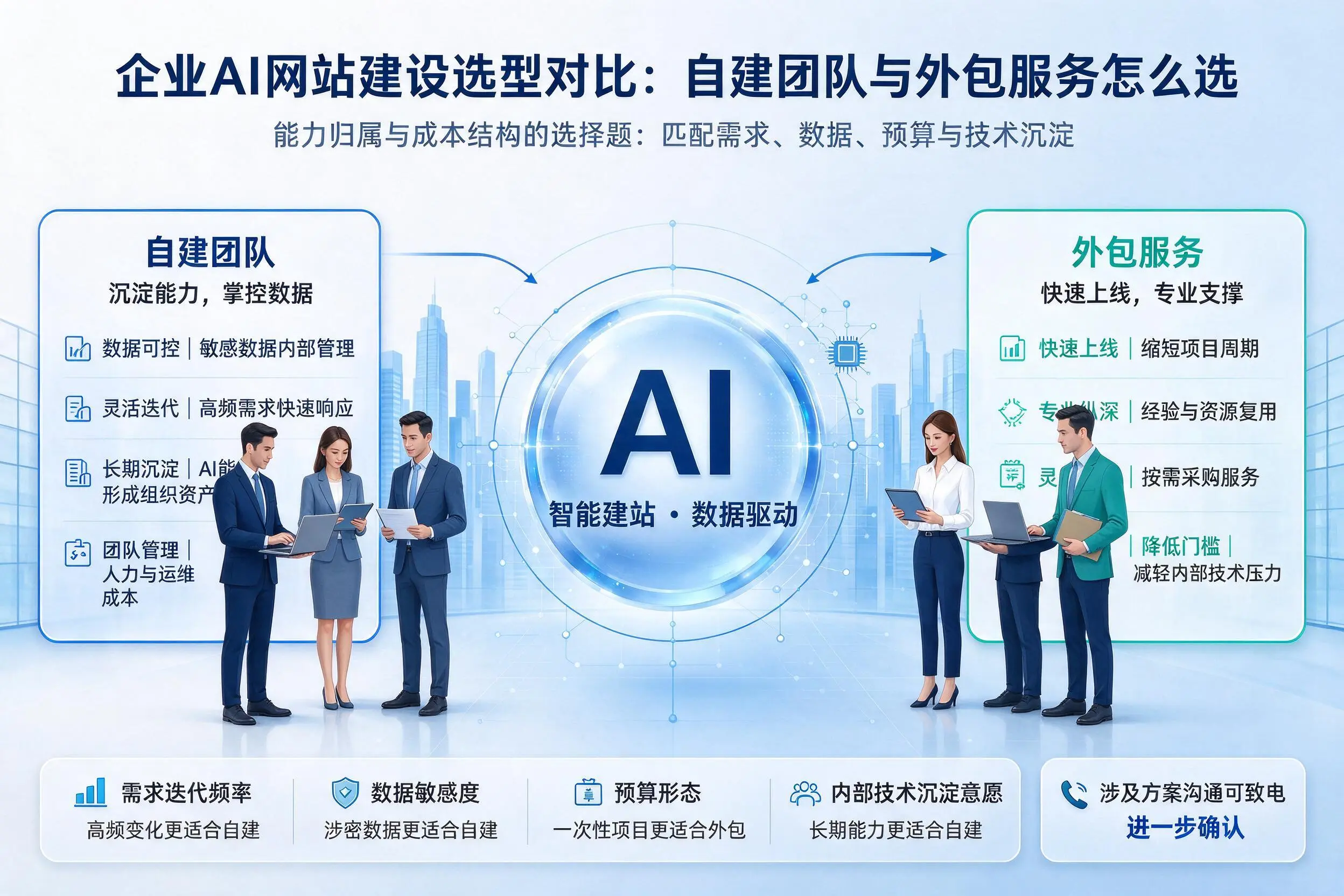澄迈企业AI网站建设选型对比:自建团队与外包服务怎么选